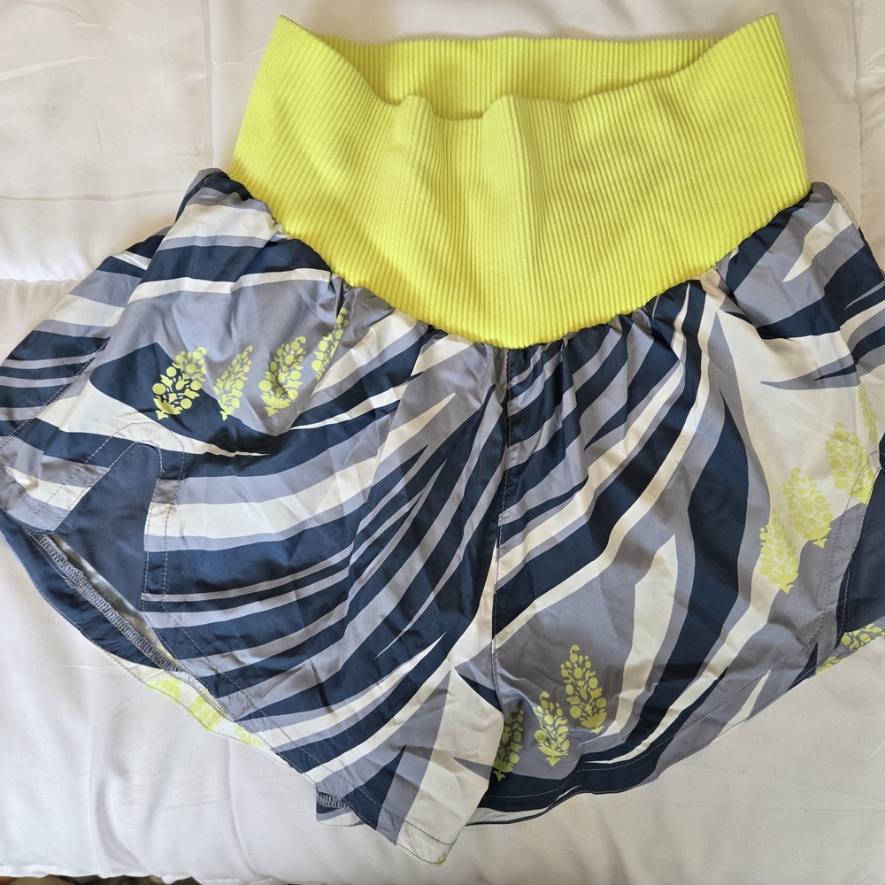 Free People High Waist Striped Shorts - Yellow and Blue